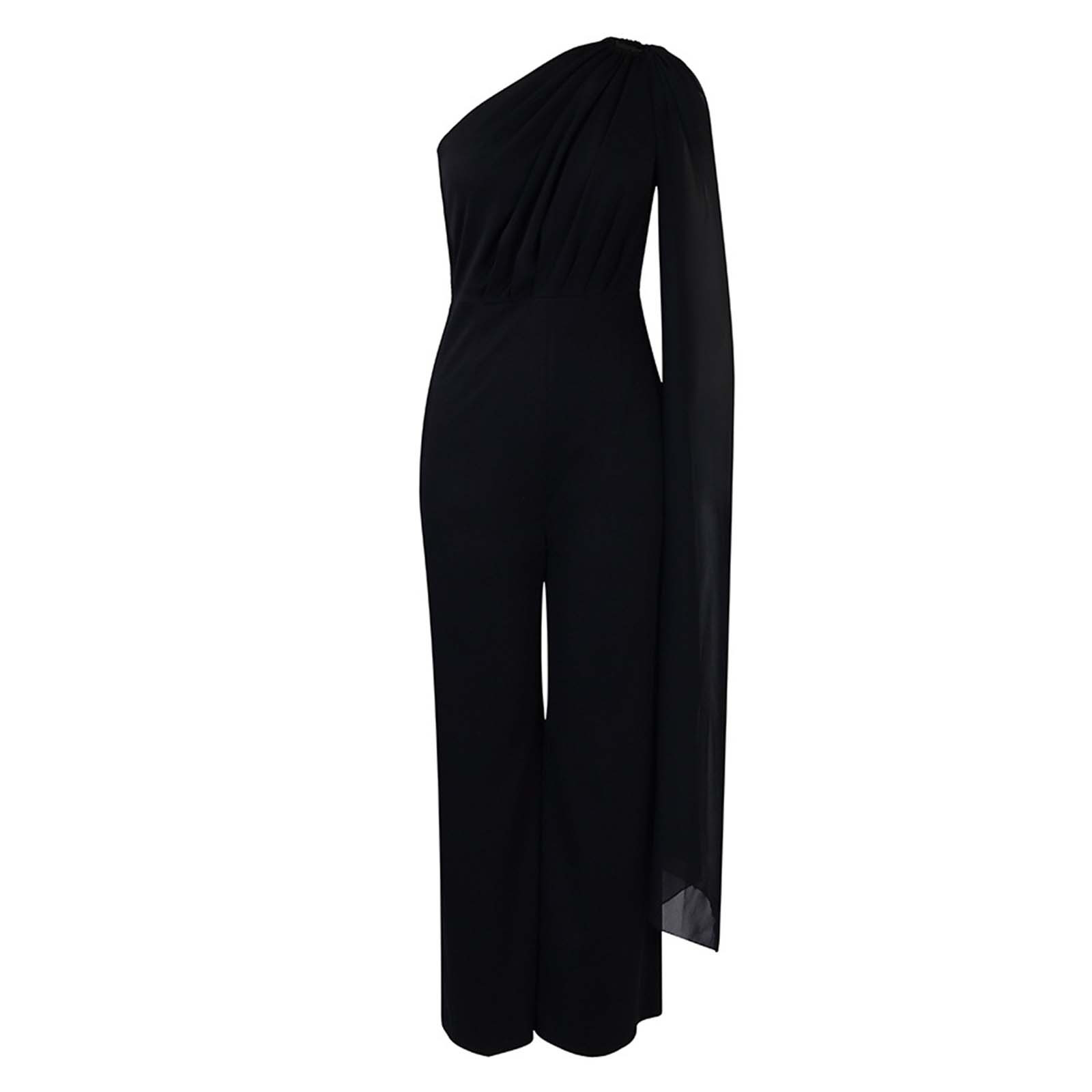 thumbnail image 4 of Vestido de noche de mujer con un solo hombro - Sofisticado conjunto de fiesta - Falda fluida con cremallera trasera - Color liso para ocasiones especiales, 4 of 7